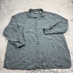 March Landing Women's XL Green Embroidered Linen Blend Shirt Lagenlook Boho